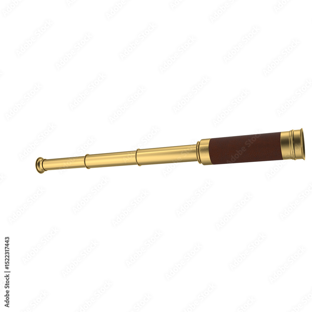Antique Brass Handheld Telescope Isolated on Transparent Background Antique Brass Handheld Telescope Isolated on Transparent Background