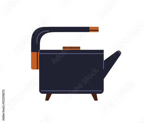 Black ceramic teapot. Modern electric kettle to boil water for hot drinks. Infuser tea pot to brew herbs. Brewer for preparing herbal beverages. Flat isolated vector illustration on white background