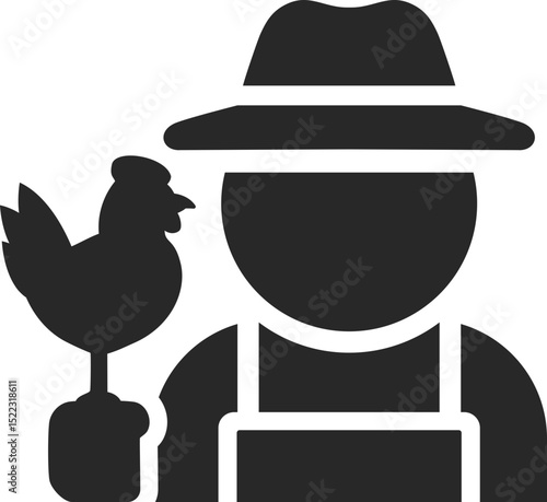 Farmer solid icon holding chicken, used in poultry farming and livestock-related designs.