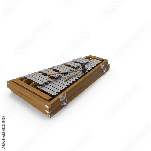 Metallic Xylophone in Wooden Case with Mallets Isolated on Transparent Background