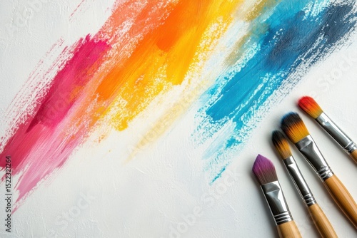 Vibrant brushstroke art creation studio digital artwork creative environment overhead view color exploration