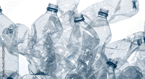 used plastic bottles, on a clean white background. Studio lighting, high detail.