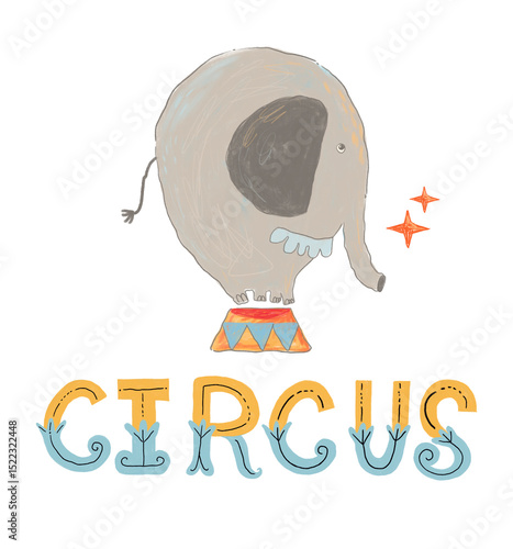 Bright and cheerful circus-themed poster for a children's room. Designed in a playful cartoon style with vibrant colors, soft shapes, and friendly characters. Perfect for nursery decor.