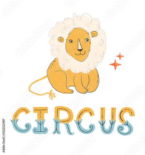 Bright and cheerful circus-themed poster for a children's room. Designed in a playful cartoon style with vibrant colors, soft shapes, and friendly characters. Perfect for nursery decor, playroom wall 
