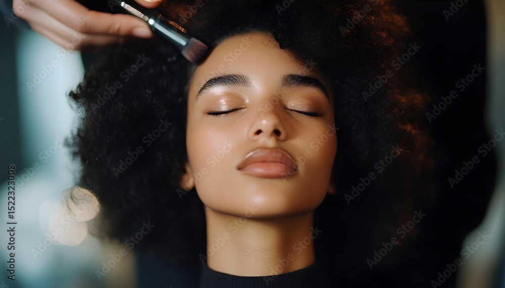 Obraz premium Close-up of a person receiving makeup application.