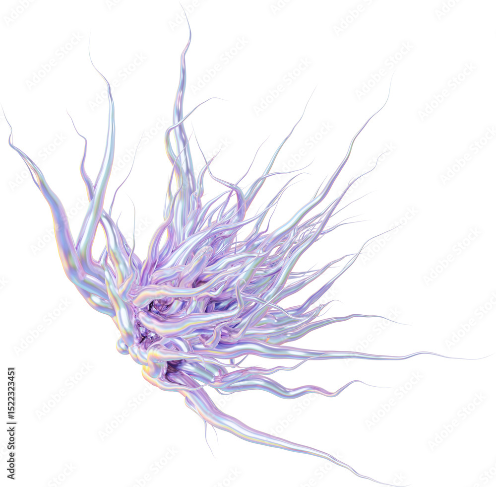 Obraz premium 3d holographic liquid shape, pastel purple iridescent fluid abstract form, isolated clipart. Render of futuristic geometric illustration