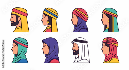 Diverse Group Of Middle Eastern People Portraits Vector Illustration