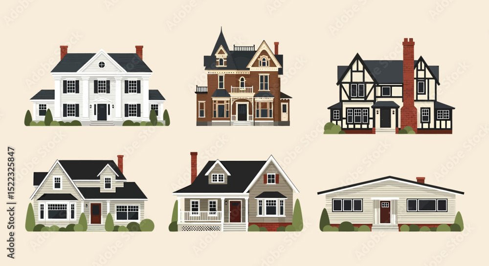 Diverse Architectural Styles Collection of Residential Buildings Houses and Homes Diverse Architectural Styles Collection of Residential Buildings Houses and Homes