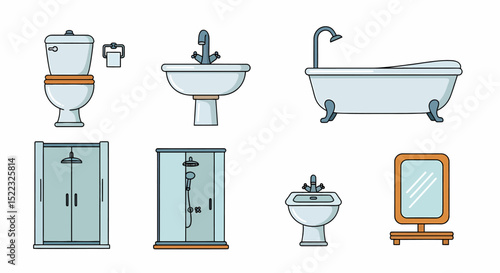 Bathroom Fixtures Flat Design Vector Illustration Clean Modern Interior