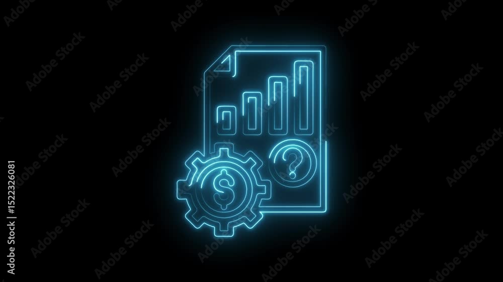 Glowing neon finance report with dollar gear and question mark against black background Glowing neon finance report with dollar gear and question mark against black background