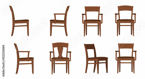 Elegant Wooden Chairs Different Angles Vector Set For Your Projects
