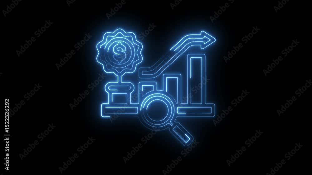 Financial analysis and growth potential animated neon icon on black background Financial analysis and growth potential animated neon icon on black background