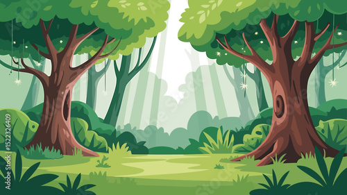 A Lush Colorful Forest Scene Vibrant Nature Illustration