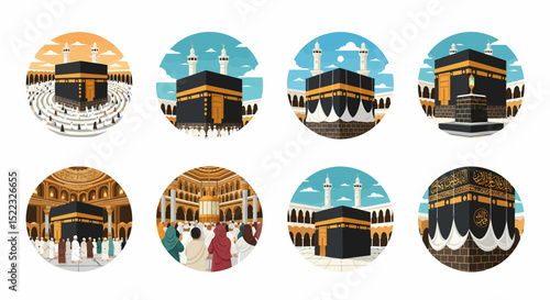 Kaaba Set, Pilgrims Circumambulating in Mecca, Saudi Arabia