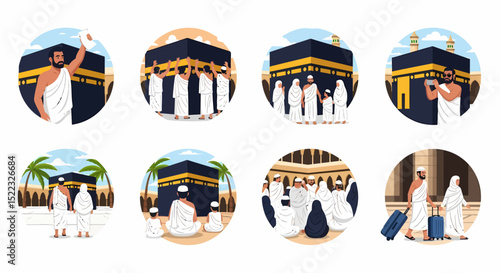 Hajj Pilgrimage Collection Islamic Pilgrims Visiting Kaaba in Mecca