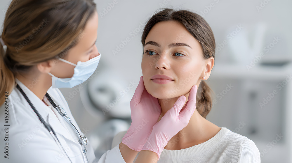 Female Dermatologist Examining Patient’s Skin in Bright Clinic Female Dermatologist Examining Patient’s Skin in Bright Clinic