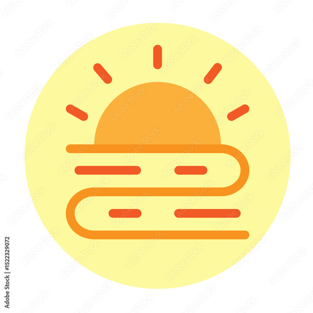 Sunrise Over Horizon Vector Flat Icon Design Sunrise Over Horizon Vector Flat Icon Design