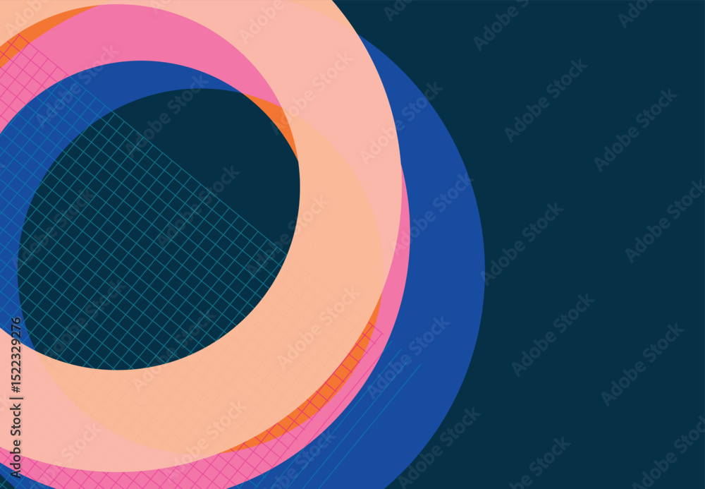 Fototapeta premium Colorful artistic circles and grid patterns create a vibrant and dynamic design background, ideal for modern art themes. Suitable for graphic design, posters, or backgrounds.