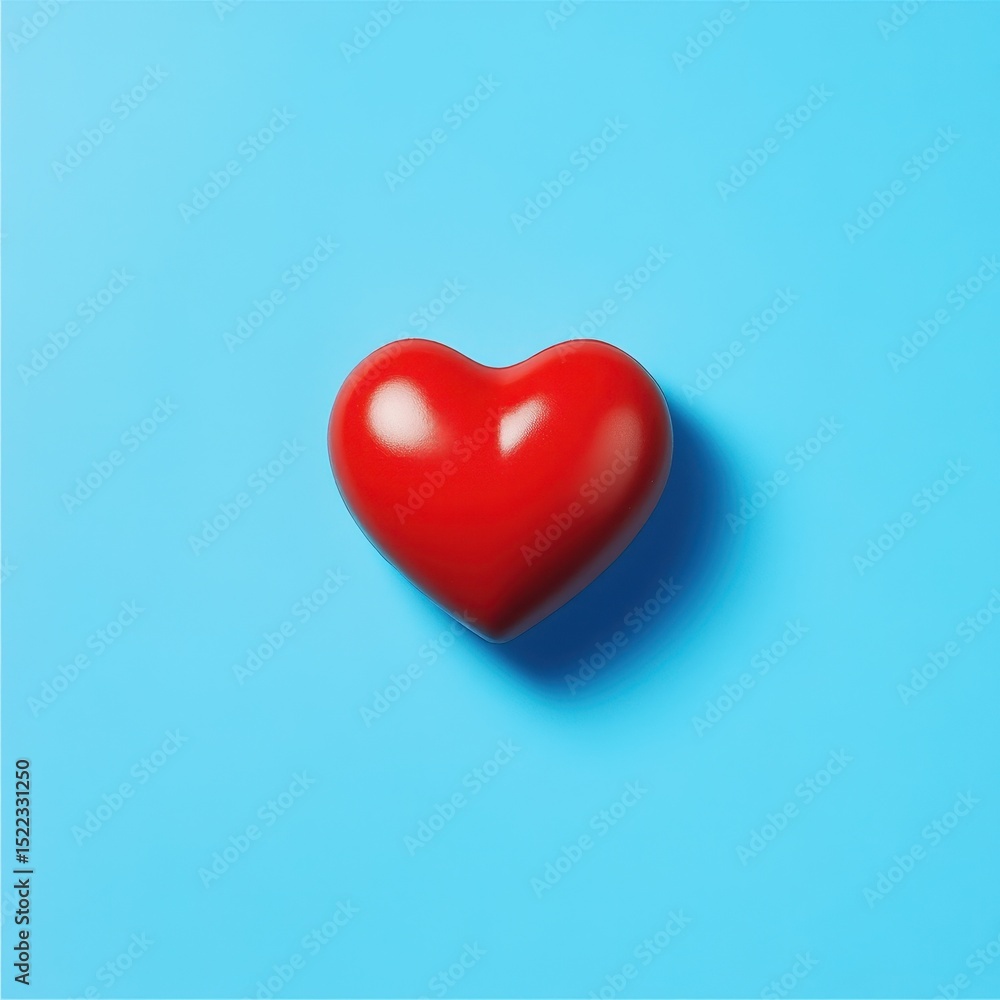 Single Red Heart on Sky Blue Canvas. Minimalist Love Concept for Valentine's Day Cards and Anniversaries. Single Red Heart on Sky Blue Canvas. Minimalist Love Concept for Valentine's Day Cards and Anniversaries.