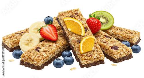 Isolated PNG Granola Bars with Fresh Fruits and Delicious Oatmeal Snack