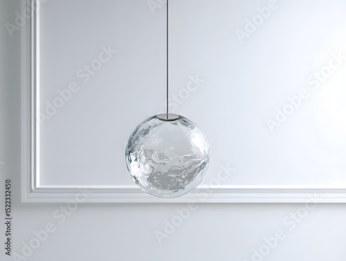 Suspended crystal glass orb in a minimal setting