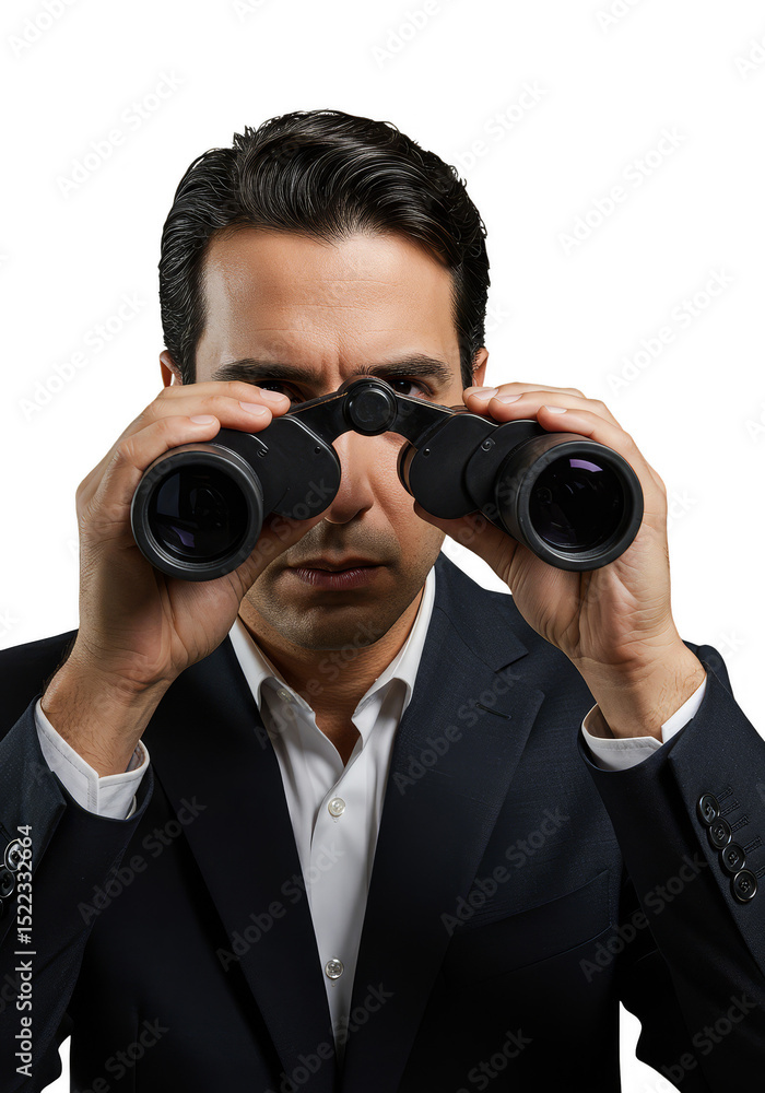 Isolated PNG of Man with Binoculars Searching in Dark Suit on Transparent Isolated PNG of Man with Binoculars Searching in Dark Suit on Transparent