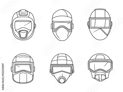 Welding Safety Mask Line Art Vector Illustration