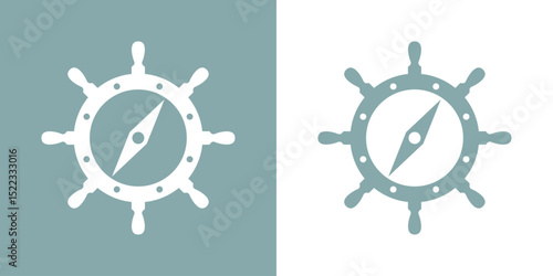 Logo Nautical. Silueta de volante de timón de barco como brújula 