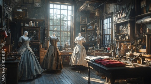 Wallpaper Mural Vintage Atelier with Mannequins Displaying Elegant Dresses and Abundant Tools Torontodigital.ca