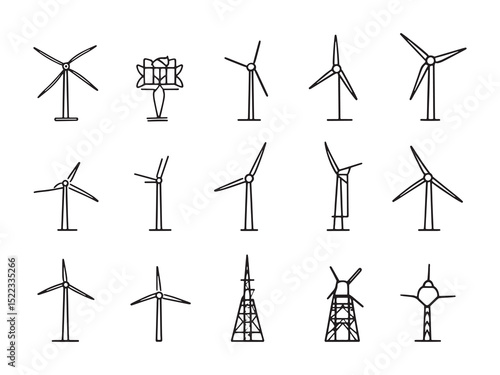 Wind Energy Generation Clean Power Line Art Vector