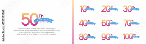 set of anniversary logo style blue ribbon. vector design purple color for celebration