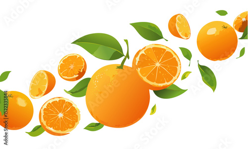set of orange fruits flying vector food graphic design