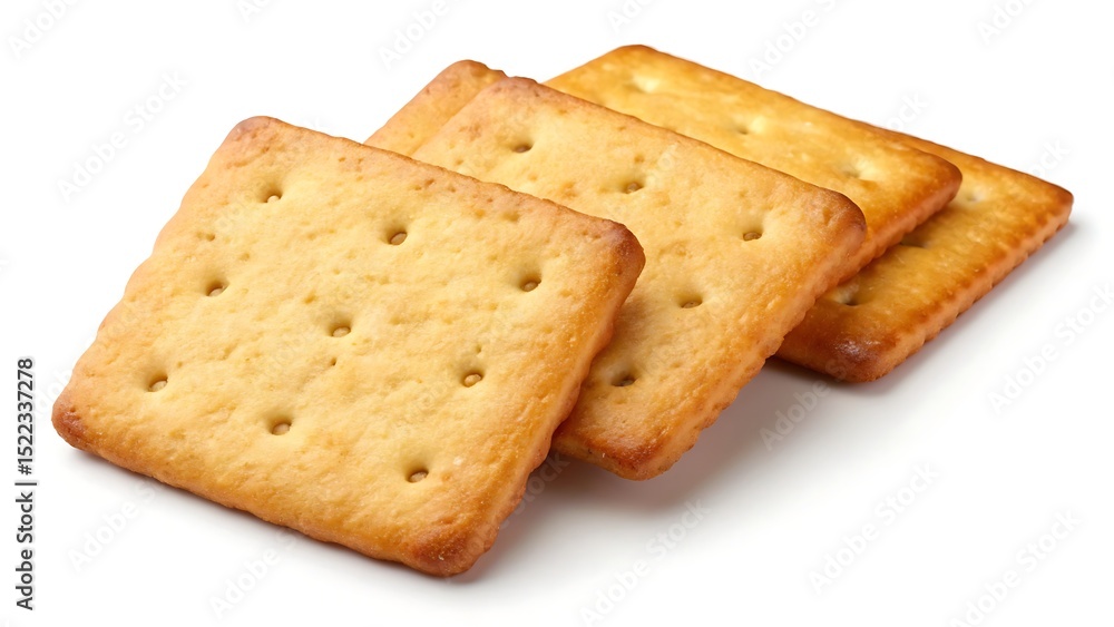 Stack of Four Golden Brown Crackers on a White Background Stack of Four Golden Brown Crackers on a White Background