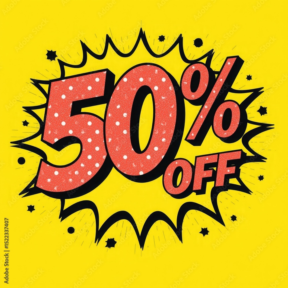 Fifty percent off sale pop art style graphic design Fifty percent off sale pop art style graphic design