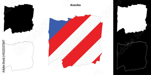 Arecibo municipality blank outline map set