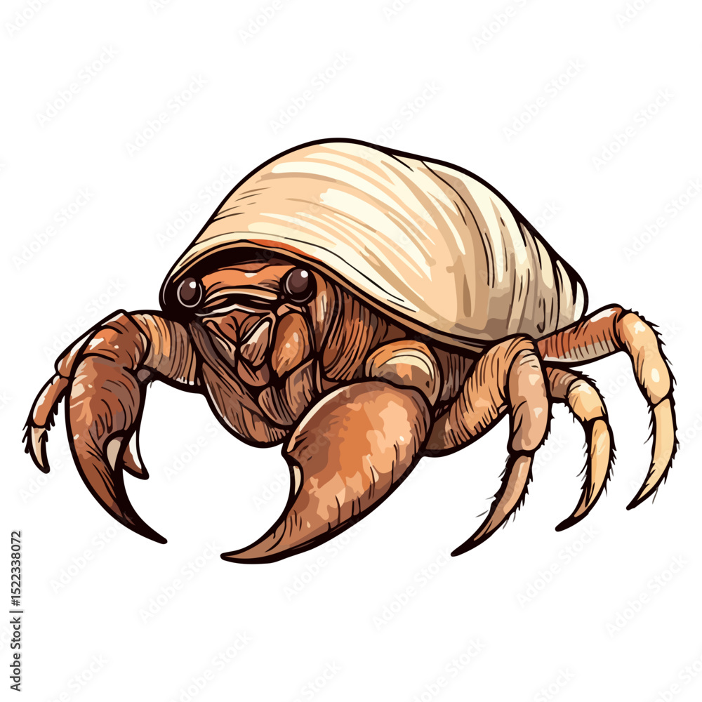 Fototapeta premium hermit crab, underwater animal, vector, transparent background, creature, isolated, animal, crustacean, prawn, nature, shell, cute, reptile, zoo, wildlife, icon