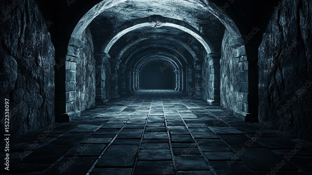 Obraz premium Dark Stone Tunnel - Fantasy Dungeon Hall