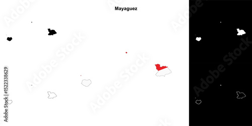 Mayaguez municipality blank outline map set
