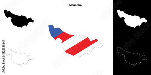 Maunabo municipality blank outline map set