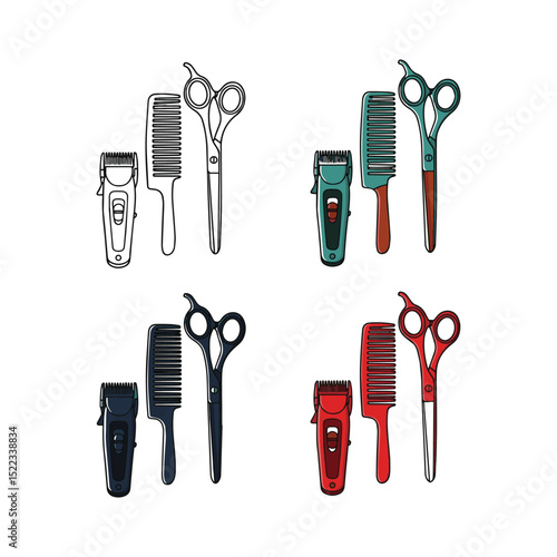 Hair Styling Instruments Outline and Color Versions Art & Illustration