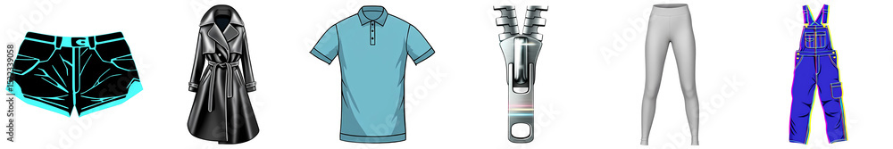 Naklejka premium PNG collection of colorful apparel elements arranged in a collage.