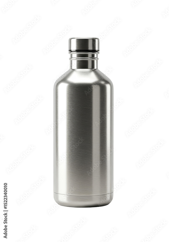 Isolated Silver Metal Bottle Flask for Water On Transparent Background Isolated Silver Metal Bottle Flask for Water On Transparent Background