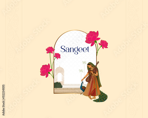Ethnic Sangeet Night Logo Design with Arch and Lotus