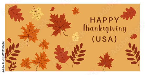 Festive Happy Thanksgiving (USA) Illustration with Autumn Leaves-01