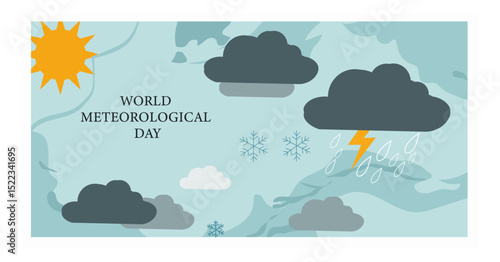Illustrative World Meteorological Day Banner with Diverse Weather Symbols-01