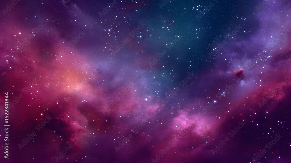 Naklejka premium Vibrant Hues of a Starry Night Sky Cosmic Nebula Wallpaper