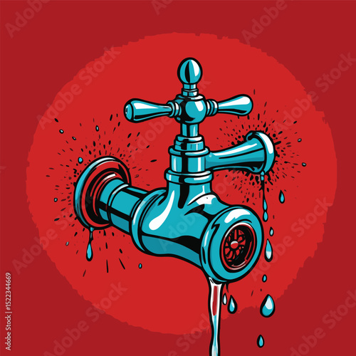 comic style vector water faucet image for graphic design