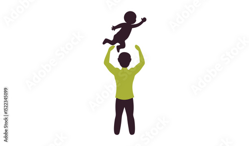 Father throwing child up in air, both in silhouette against white background