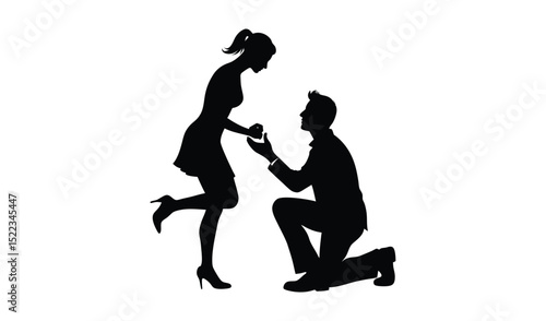 Silhouette of a Man Proposing with a Ring to Woman in Dress and Heels
