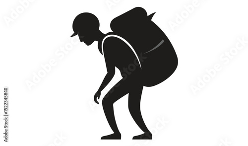 Silhouette of Man Carrying Heavy Load, Depicting Physical Strain and Burden